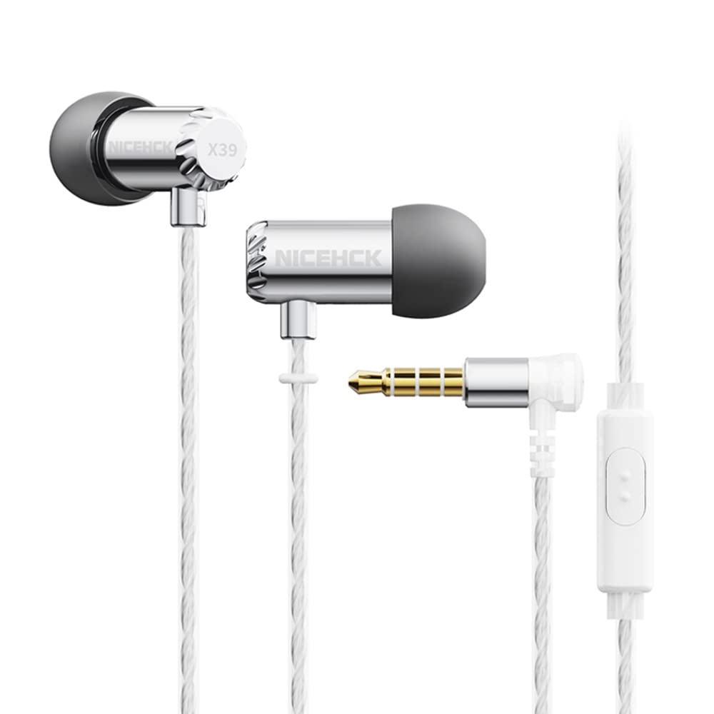 NICEHCK X39 Headphones with 6mm Dynamic Driver Sleep Metal High Sound Includes Pure Copper Cable Silver In-Ear (1DD), Titanium-Coated Diaphragm, 3.5mm
NICEHCK X39 Headphones with 6mm Dynamic Driver Sleep Metal High Sound Includes Pure Copper Cable Silver In-Ear (1DD), Titanium-Coated Diaphragm, 3.5mm