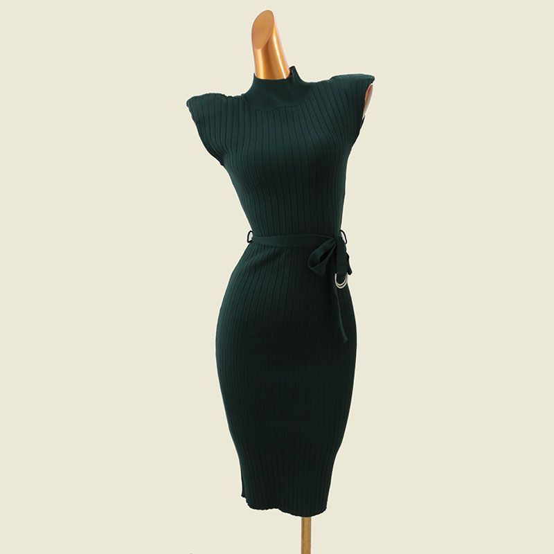 Foreign Trade Original Order Western Style Shoulder Pad Stand Collar Sleeveless Hip Skirt Waist Hugging High Elastic Belt Slimming Knitted dress Dark green XL
Foreign Trade Original Order Western Style Shoulder Pad Stand Collar Sleeveless Hip Skirt Waist Hugging High Elastic Belt Slimming Knitted dress Dark green XL