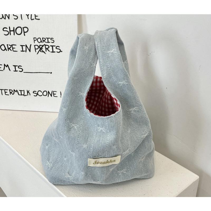 cute new denim handbag portable storage go out wrist bag contrasting color red grid portable small bag
cute new denim handbag portable storage go out wrist bag contrasting color red grid portable small bag