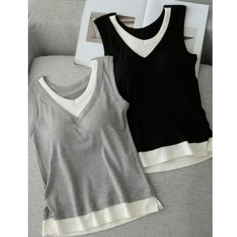 Sleeveless Women s V-Neck Camisole with Built-in Bra - Slim Fit, Plus Size M (80-100 jin recommended)
Sleeveless Women s V-Neck Camisole with Built-in Bra - Slim Fit, Plus Size M (80-100 jin recommended)