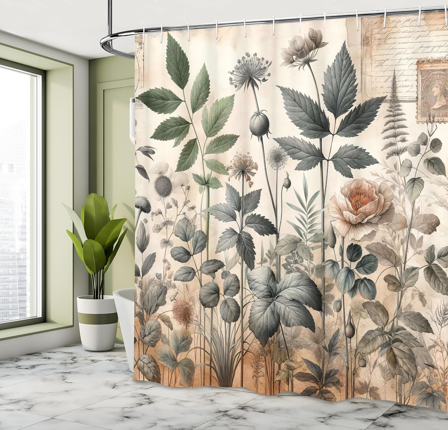 Vintage Shower Curtain, Witchcore Medieval Leafy Scenario Nostalgic Design With Muted Tones, Cloth Fabric Bathroom Dec W60H190(CM)-1 Pcs
Vintage Shower Curtain, Witchcore Medieval Leafy Scenario Nostalgic Design With Muted Tones, Cloth Fabric Bathroom Dec W60H190(CM)-1 Pcs
