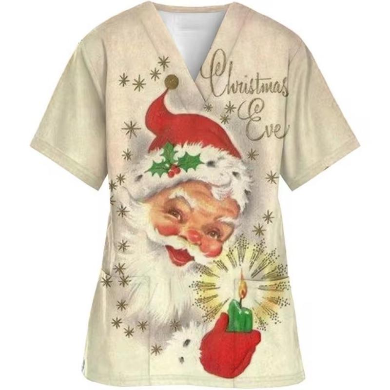 Женская футболка медсестры с рождественским принтом, коротким рукавом, карманом и V-образным вырезом, футболки для медсестер, рабочая одежда, топы для сиделок 5XL
Женская футболка медсестры с рождественским принтом, коротким рукавом, карманом и V-образным вырезом, футболки для медсестер, рабочая одежда, топы для сиделок 5XL