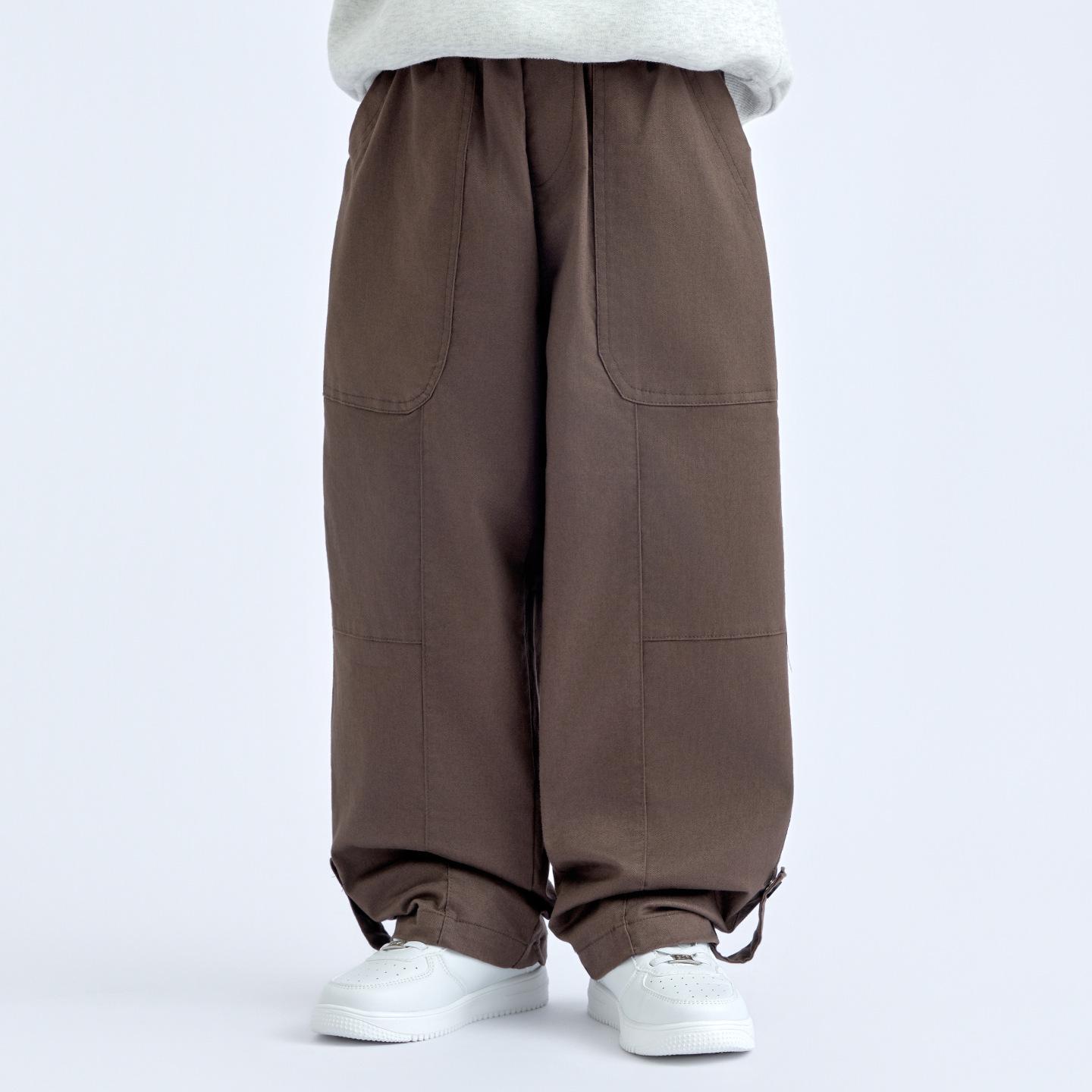 Детские хлопковые рабочие спортивные штаны: 2025 Осень Мальчиковые Стильные Прямые, Уличный Стиль Панк Широкие Повседневные Брюки 110cm кофейный