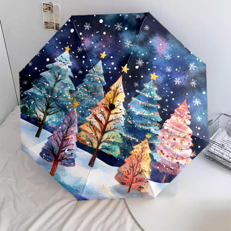 Christmas Tree pattern, automatic folding umbrella, portable and foldable design, 8 ribs, a Christmas or birthday gift.
Christmas Tree pattern, automatic folding umbrella, portable and foldable design, 8 ribs, a Christmas or birthday gift.