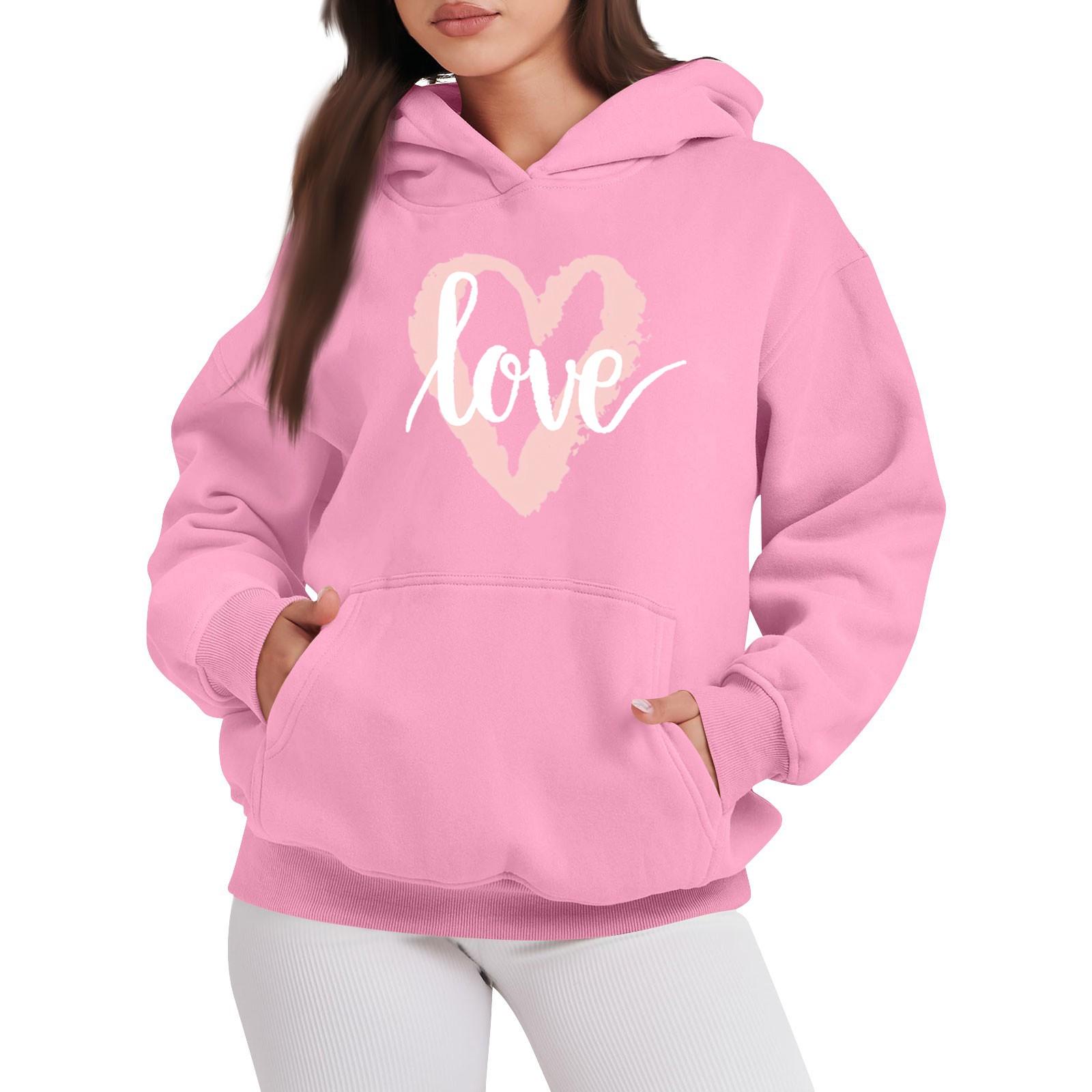 LOVE Женская модная повседневная толстовка с капюшоном с принтом ко Дню святого Валентина, с длинными рукавами XL розовый