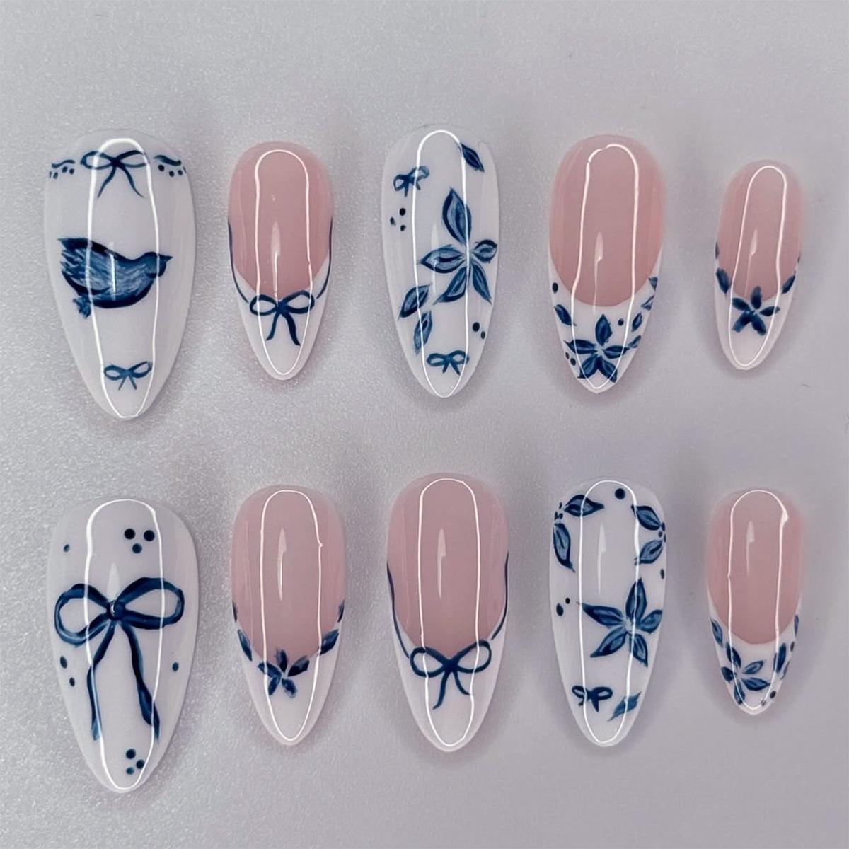 24PCS Fresh Blue French False Nails Simple Bowknot Designs with Pearl Press on Nails Full Cover Wearable Almond Fake Nails Tips
24PCS Fresh Blue French False Nails Simple Bowknot Designs with Pearl Press on Nails Full Cover Wearable Almond Fake Nails Tips