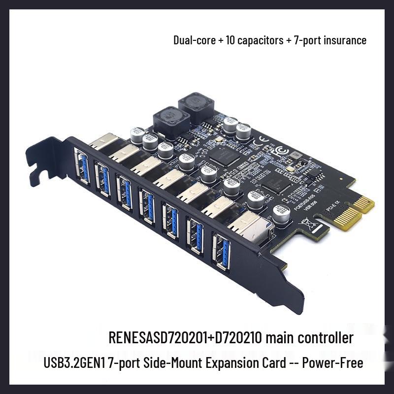 Renesas USB 3.2 Gen 1 5Gbps 7-Port Expansion Card with D720201 Controller
Renesas USB 3.2 Gen 1 5Gbps 7-Port Expansion Card with D720201 Controller