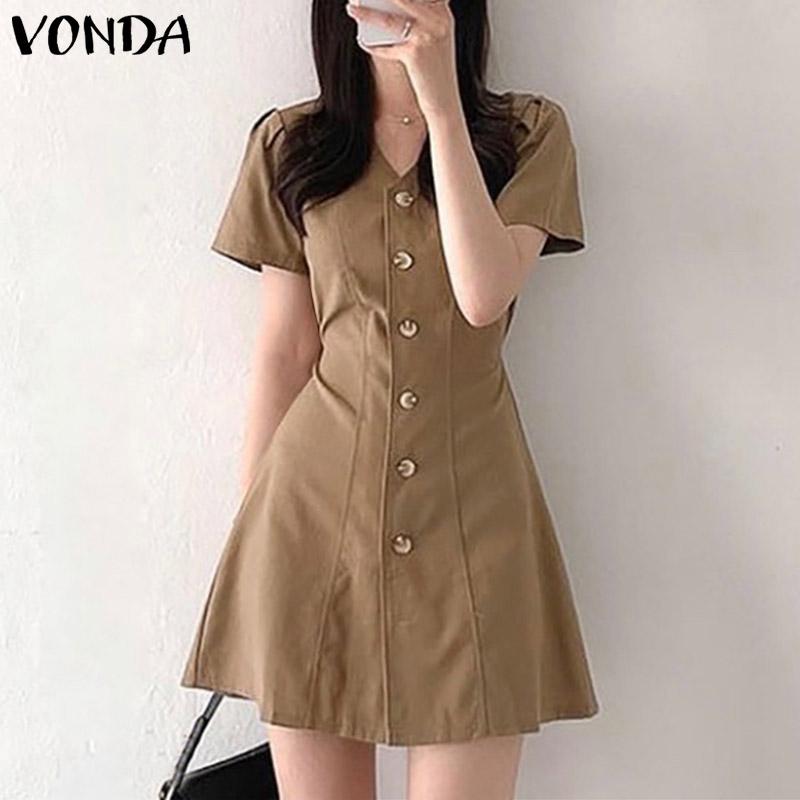 VONDA женские летние однотонные короткие платья с v-образным вырезом и короткими рукавами и открытой планкой на пуговицах
VONDA женские летние однотонные короткие платья с v-образным вырезом и короткими рукавами и открытой планкой на пуговицах