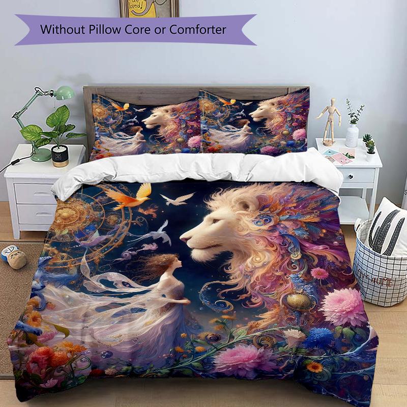3pcs Fairy & Lion Print Bedding Set (1 Cover + 2 Pillowcases, Without Inserts), This Printed Bedding Set is Soft and 135x200cm
3pcs Fairy & Lion Print Bedding Set (1 Cover + 2 Pillowcases, Without Inserts), This Printed Bedding Set is Soft and 135x200cm