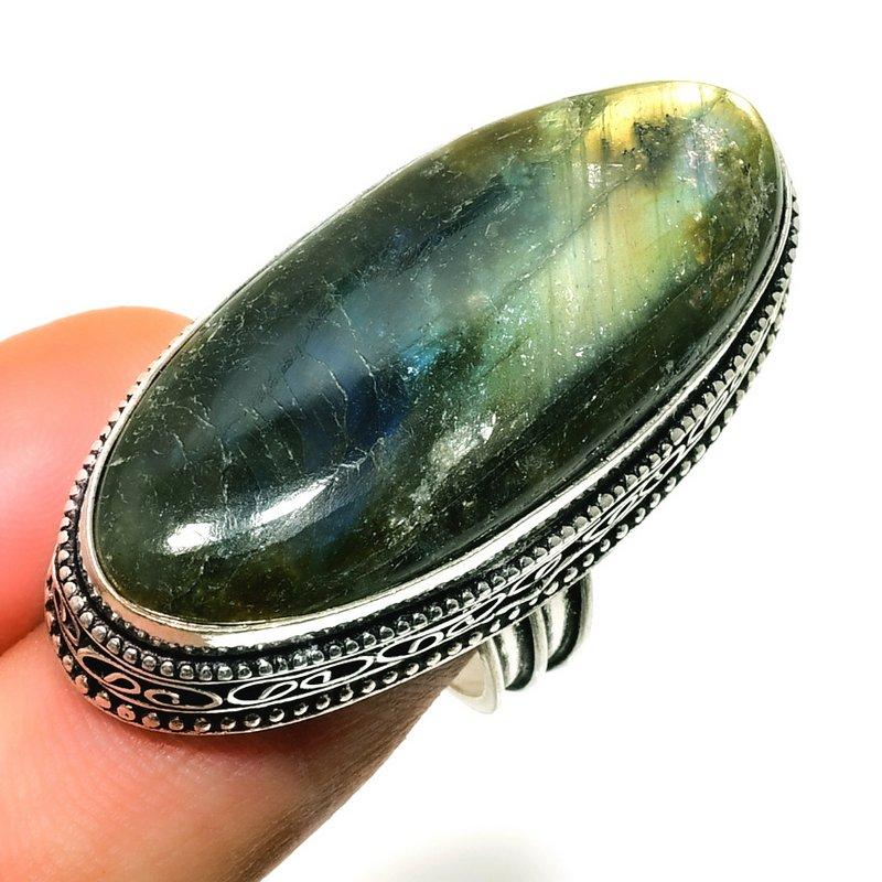 Ювелирное кольцо ручной работы с драгоценным камнем Лабрадорит 925 пробы, посеребренное, размер 6,5