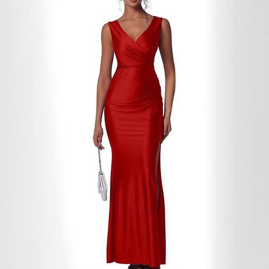 European & American Slim Solid Color Satin Slit Dress with Waist-Cinching Design XL червоний
European & American Slim Solid Color Satin Slit Dress with Waist-Cinching Design XL червоний