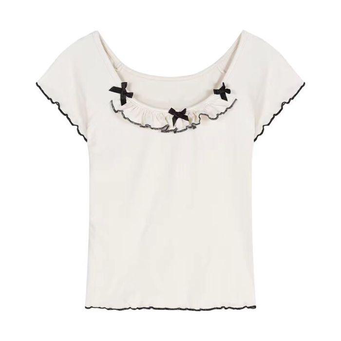 Slim Fit Frilled Bow Short-Sleeve T-Shirt - Sweet & Spicy Summer Design Small абрикосовый
Slim Fit Frilled Bow Short-Sleeve T-Shirt - Sweet & Spicy Summer Design Small абрикосовый