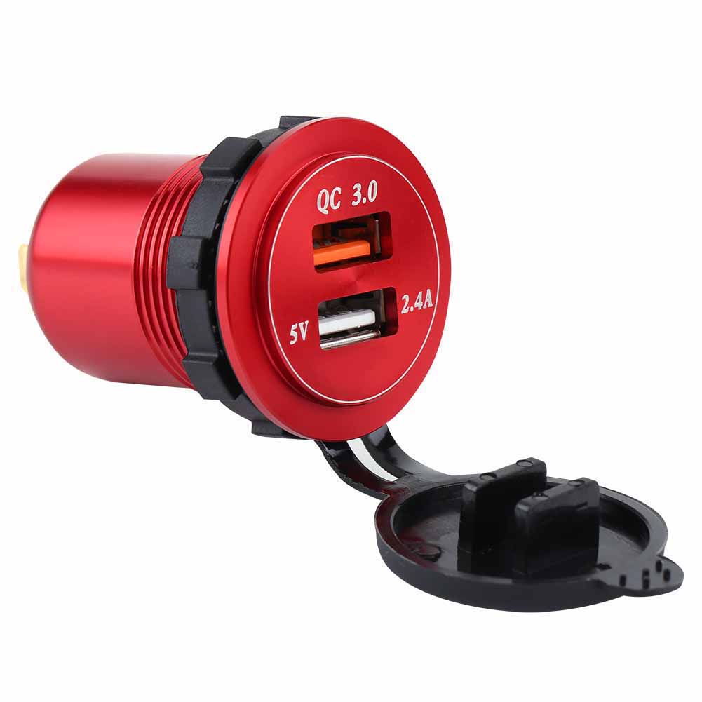 Waterproof Dual USB3.0 QC Fast Charger with voltmeter for DC Car Boat Mobile Red Shell