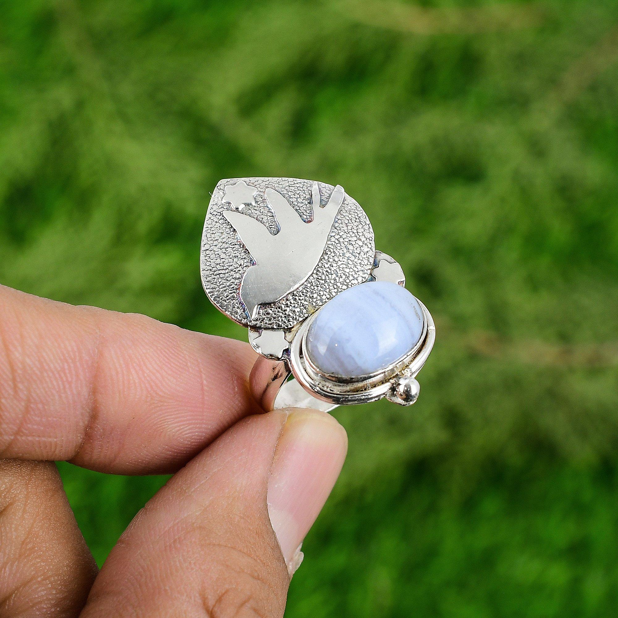 Natural Blue Lace Agate 925 Silver Promise Bird Adjustable Ring For Girls Adjustable
Natural Blue Lace Agate 925 Silver Promise Bird Adjustable Ring For Girls Adjustable