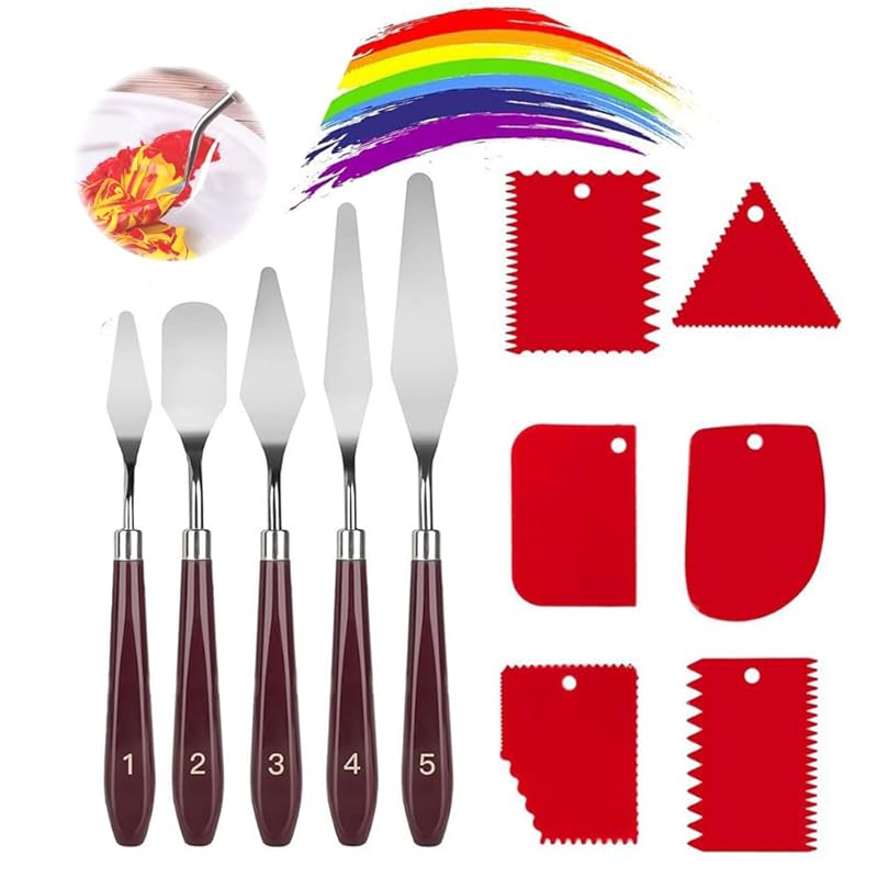 TUMETINSS art knife 5 palette knives & 6 red toning plates Stainless steel/wooden handle Art tool set for oil painting, watercolor painting, clay,
TUMETINSS art knife 5 palette knives & 6 red toning plates Stainless steel/wooden handle Art tool set for oil painting, watercolor painting, clay,