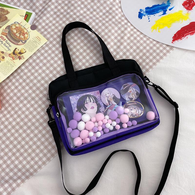 2024 новая сумка для боли женская японская контрастная цветная сумка для униформы Comic-Con переносная сумка через плечо двухмерная прозрачная сумка-мессенджер чёрный