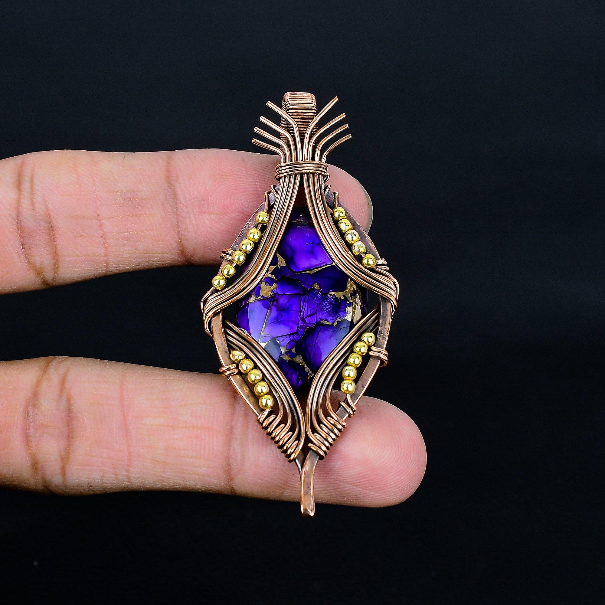 Purple Copper Turquoise Pendant, 999 Copper Wire Wrapped Jewelry, Gemstone Pendant, Gift For Her Handmade Dainty Jewelry 2.55 Inches
Purple Copper Turquoise Pendant, 999 Copper Wire Wrapped Jewelry, Gemstone Pendant, Gift For Her Handmade Dainty Jewelry 2.55 Inches