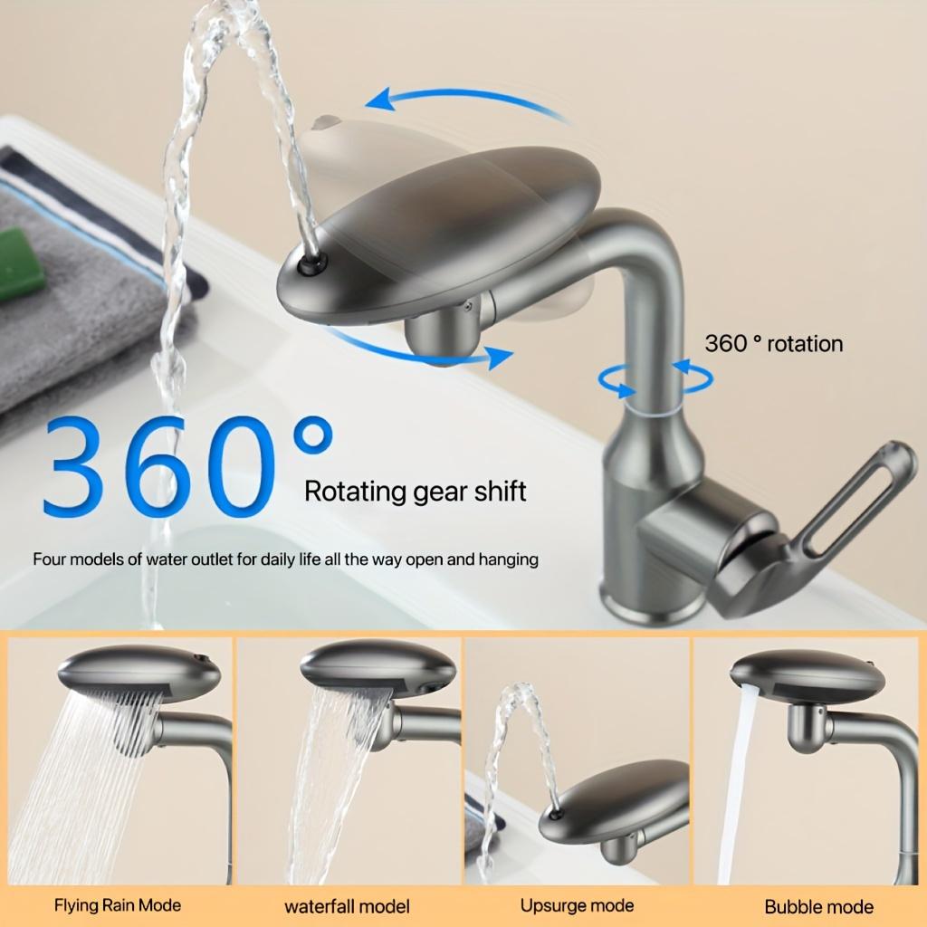 Wash Basin Rotatable Four Modes Hot and Cold Water Faucet Home Bathroom Tap with 2 Water Inlet Pipes Grey
Wash Basin Rotatable Four Modes Hot and Cold Water Faucet Home Bathroom Tap with 2 Water Inlet Pipes Grey
