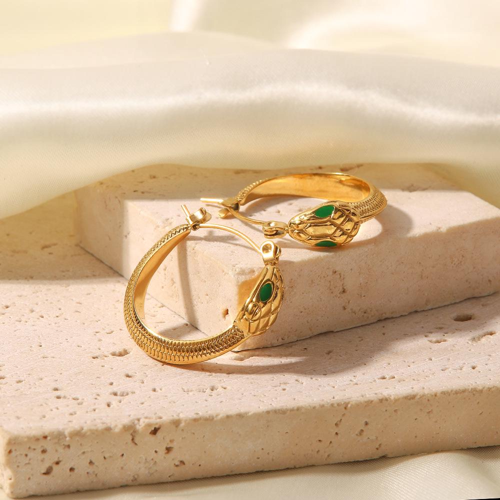 Stainless Steel Snake Earrings with Green Eyes - Fashionable, Non-Fading Design for Women
Stainless Steel Snake Earrings with Green Eyes - Fashionable, Non-Fading Design for Women