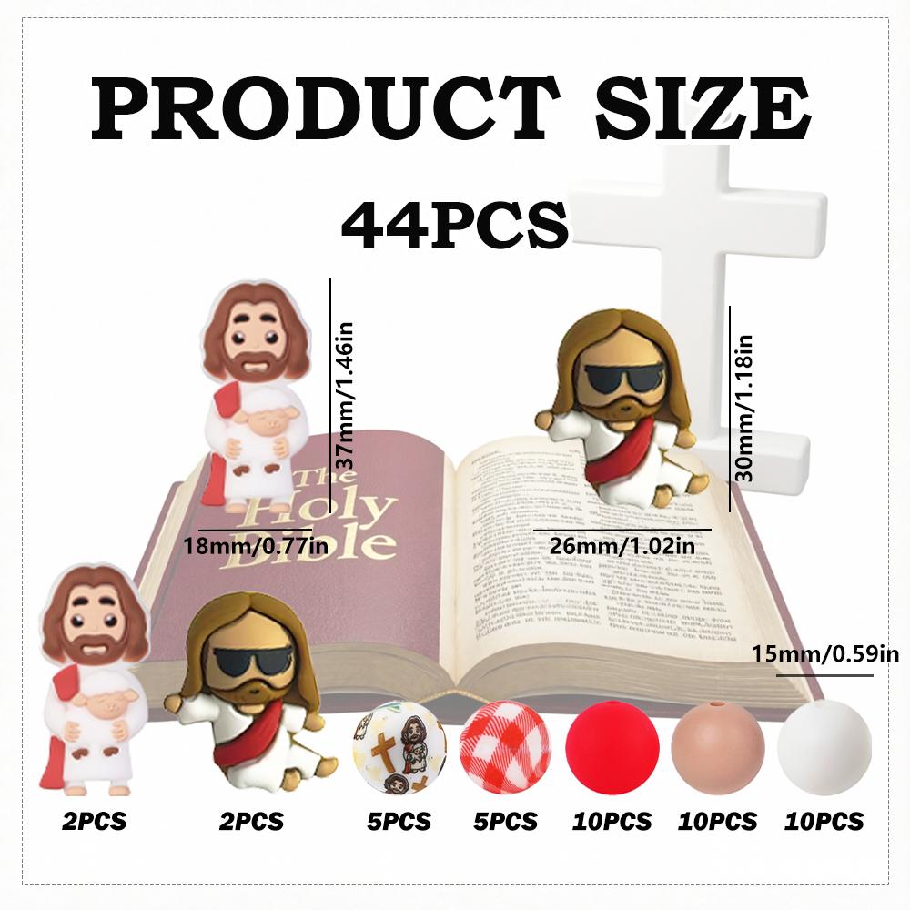 44PCS Jesus shaped silicone bead set, perfect for DIY handmade crafts such as keychains, necklaces, bracelets, etc
44PCS Jesus shaped silicone bead set, perfect for DIY handmade crafts such as keychains, necklaces, bracelets, etc