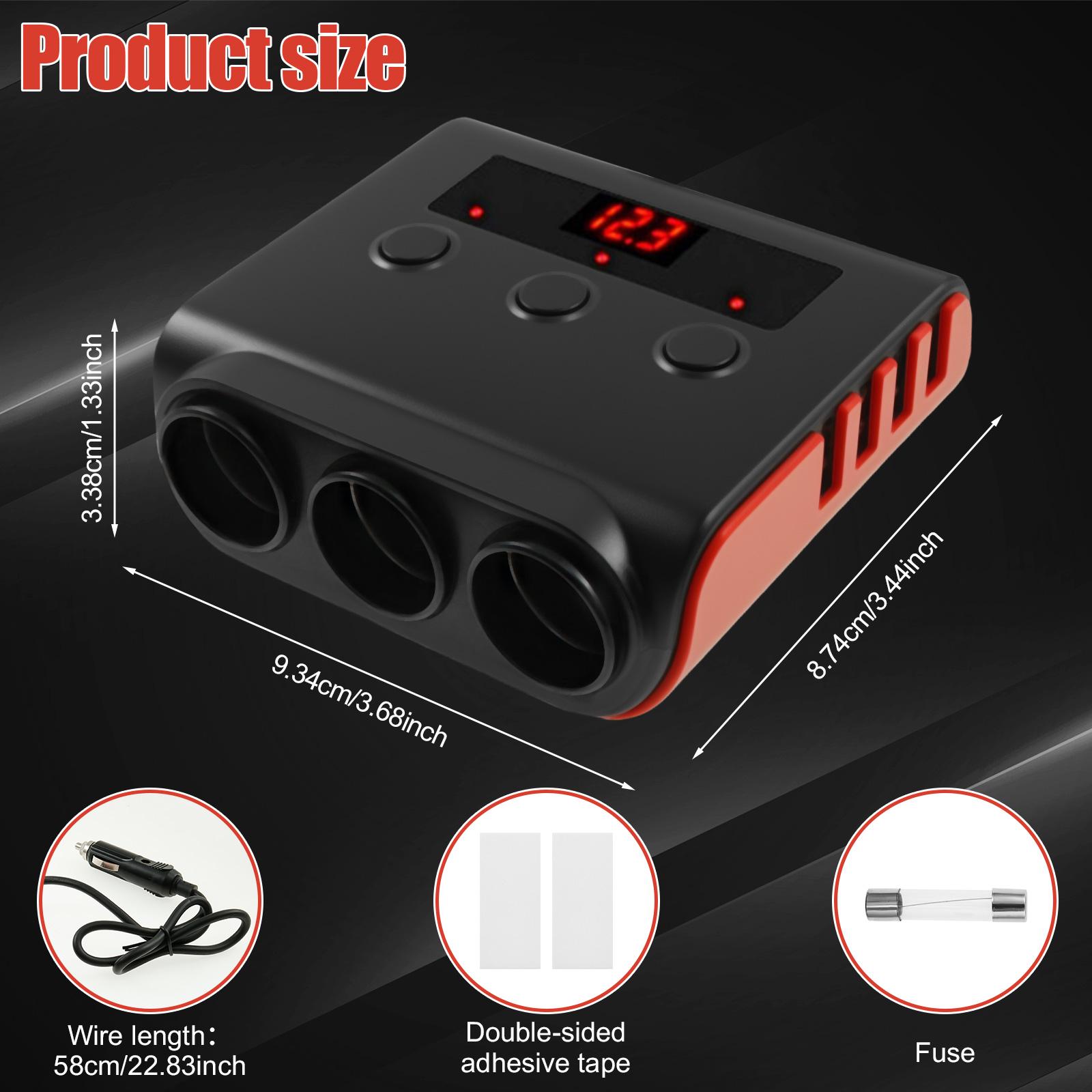 Car Cigarette Lighter Adapter USB Car Charger with 3 Way Splitter and 4 USB Ports 100W 12 V/24 V Car Socket with LED Voltmeter
Car Cigarette Lighter Adapter USB Car Charger with 3 Way Splitter and 4 USB Ports 100W 12 V/24 V Car Socket with LED Voltmeter