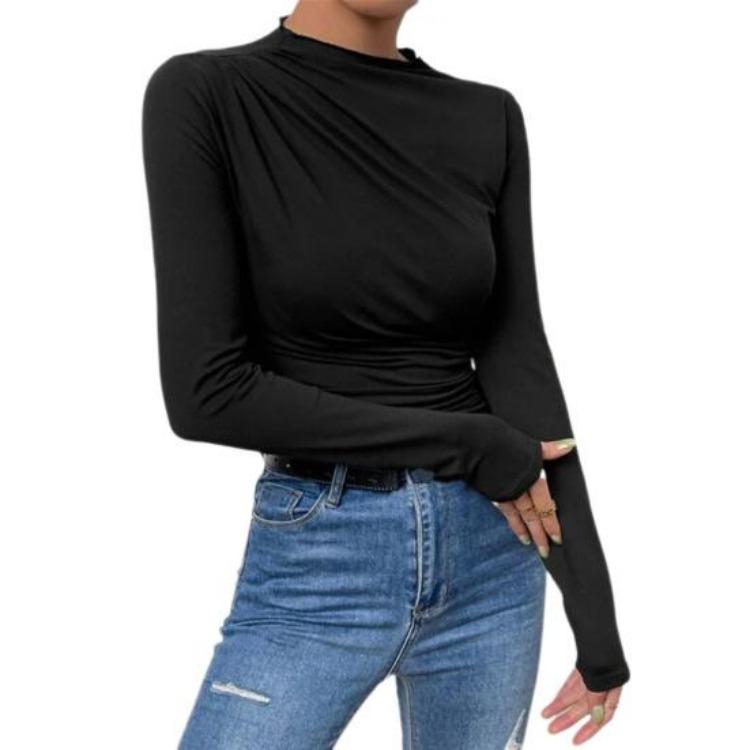 Women Long Sleeve Half High Collar Solid Color Bottom Shirt XL чорний
Women Long Sleeve Half High Collar Solid Color Bottom Shirt XL чорний