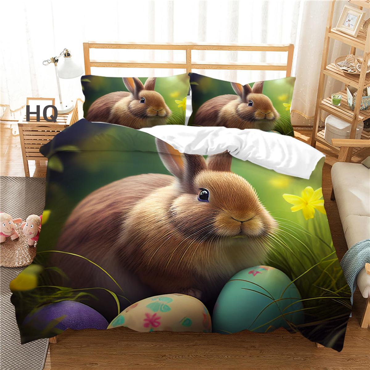 Пасхальное постельное белье с принтом кролика, пододеяльник, наволочка, 2 или 3 полноразмерные двойные ткани из микрофибры, мягкая моющаяся молния, украшение для дома Baby 100x135cm