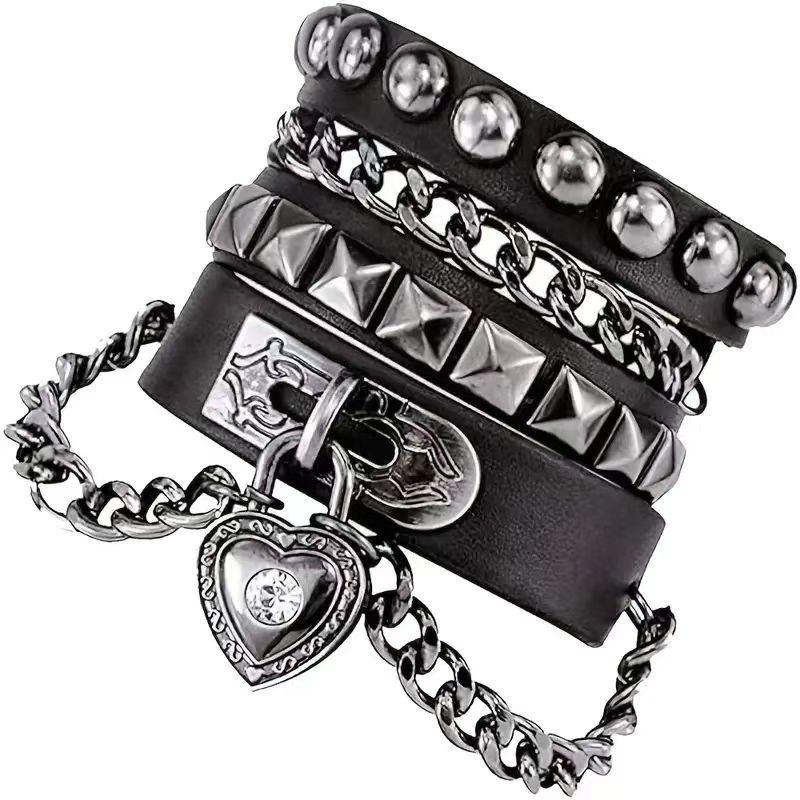 Halloween Punk Multi-layer Leather Adjustable Heart Bracelet for Women Hip Hop Black Chain Bracelet Wristbands Gothic Zircon 22cm
Halloween Punk Multi-layer Leather Adjustable Heart Bracelet for Women Hip Hop Black Chain Bracelet Wristbands Gothic Zircon 22cm