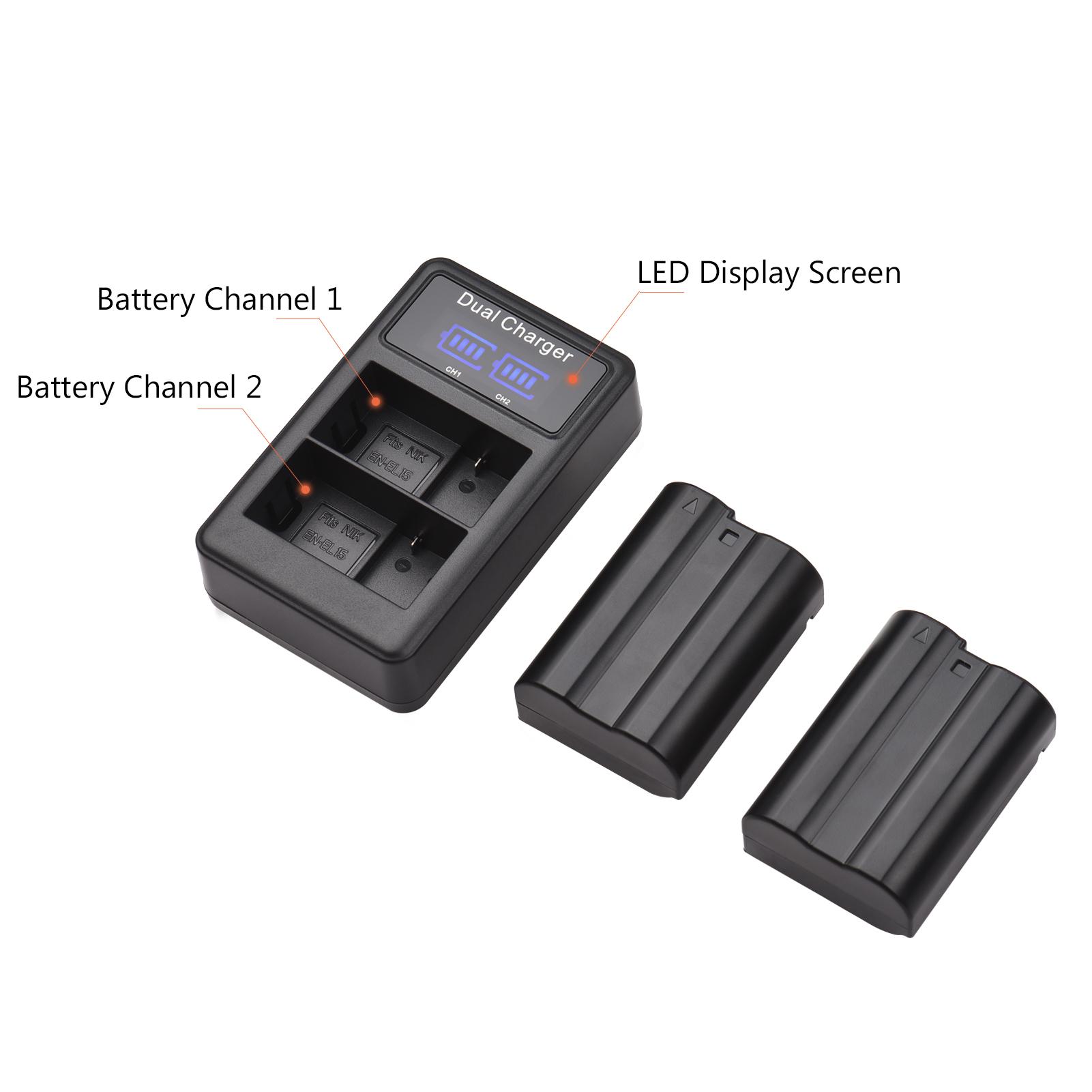 Camera Battery r Set EN EL15 2550mAh Rechargble Battery and 2 Channel USB r Set for 6 7 1 V1 D500 D600 D610
Camera Battery r Set EN EL15 2550mAh Rechargble Battery and 2 Channel USB r Set for 6 7 1 V1 D500 D600 D610
