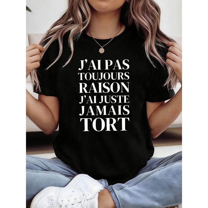 French Text Letter Print T-shirt | Short Sleeve Crew Neck Casual Top for Women, Spring/Summer Season, Regular Fit S чёрный
French Text Letter Print T-shirt | Short Sleeve Crew Neck Casual Top for Women, Spring/Summer Season, Regular Fit S чёрный