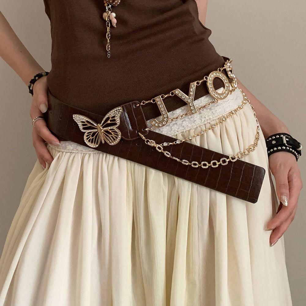 PU Leather Butterfly Waist Chain Spice Girl Waistband All-match Rhinestone Belts Women кавовий
PU Leather Butterfly Waist Chain Spice Girl Waistband All-match Rhinestone Belts Women кавовий