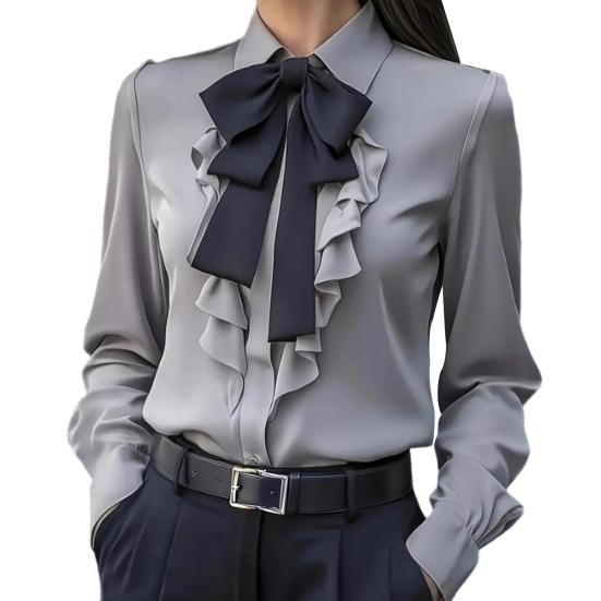 Осенняя женская рубашка с лацканами, бантом и оборками, с длинным рукавом, топы, застежка на пуговицы, универсальная посадка, рубашка для повседневной носки S серый
Осенняя женская рубашка с лацканами, бантом и оборками, с длинным рукавом, топы, застежка на пуговицы, универсальная посадка, рубашка для повседневной носки S серый