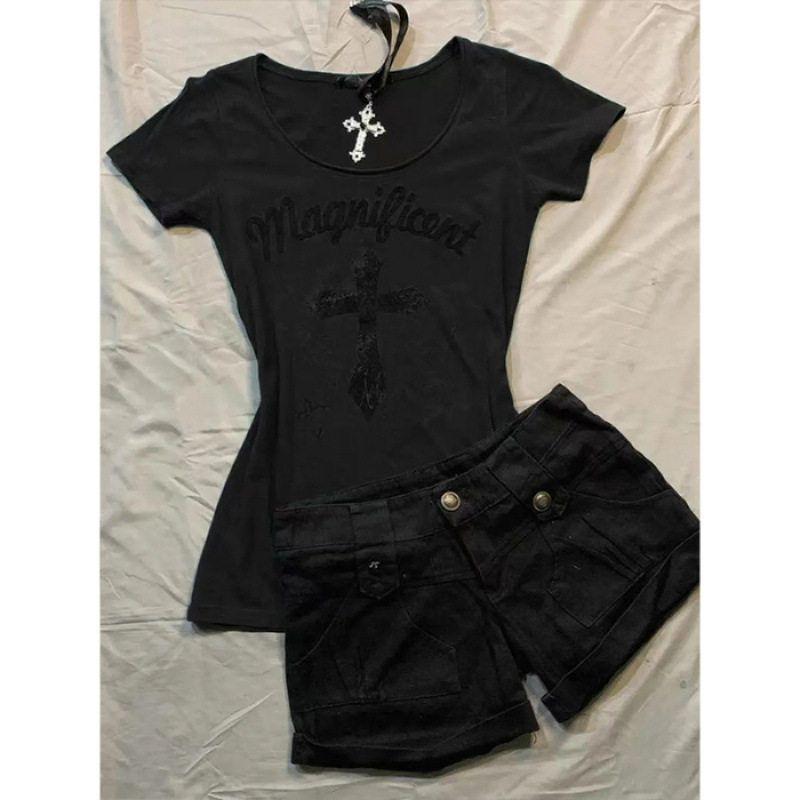 Vintage Hot Girl Cross Print Regular Shoulder Short Sleeve T-Shirt for Women 2025 Summer New Design Pure Desire Style Top Black S
Vintage Hot Girl Cross Print Regular Shoulder Short Sleeve T-Shirt for Women 2025 Summer New Design Pure Desire Style Top Black S