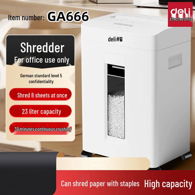 Deli P-5 High-Security 8-Sheet Commercial Paper Shredder CN plug (adapter included)
Deli P-5 High-Security 8-Sheet Commercial Paper Shredder CN plug (adapter included)