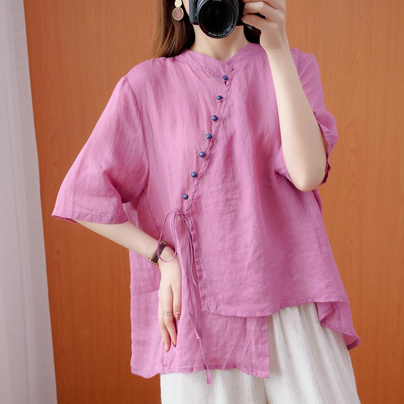 Women s Plus Size Retro Stand Collar Short Sleeve Tie-Up Top with Colorful Buttons One Size
Women s Plus Size Retro Stand Collar Short Sleeve Tie-Up Top with Colorful Buttons One Size