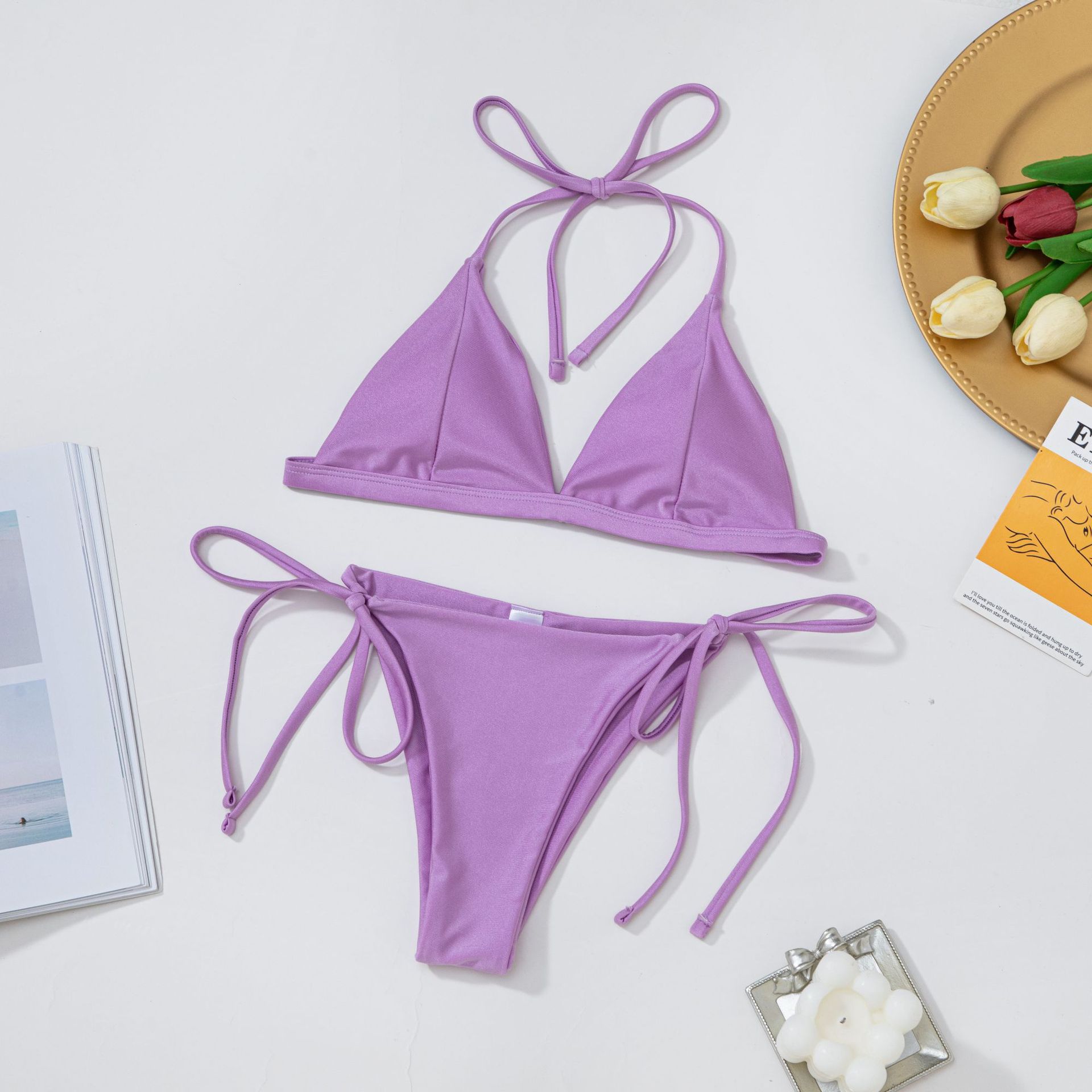 Сексуальный женский купальник, однотонный купальник с бретелькой на шее и боковыми завязками, комплект бикини, пляжная одежда, купальные костюмы L фиолетовый
Сексуальный женский купальник, однотонный купальник с бретелькой на шее и боковыми завязками, комплект бикини, пляжная одежда, купальные костюмы L фиолетовый