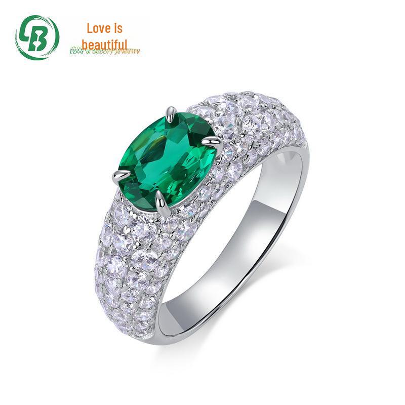 European and American Fashion Emerald Ring: S925 Silver with Colored Gemstone & Diamond Luxury Design US 8
European and American Fashion Emerald Ring: S925 Silver with Colored Gemstone & Diamond Luxury Design US 8