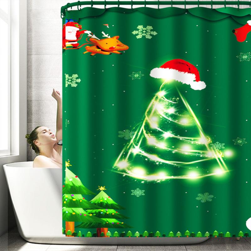 Занавеска для душа Зеленая рождественская елка Снеговик с принтом лося Водонепроницаемая занавеска для душа 180*180 см 
Занавеска для душа Зеленая рождественская елка Снеговик с принтом лося Водонепроницаемая занавеска для душа 180*180 см