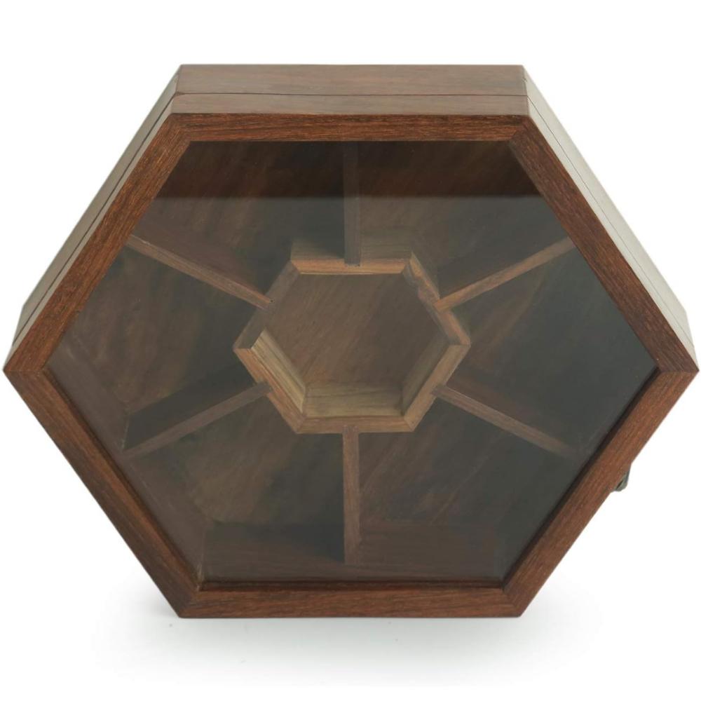 Шестиугольная коробка для специй из дерева шишам с ложкой, 7 отделений, объем 100 мл, 20,32 см как