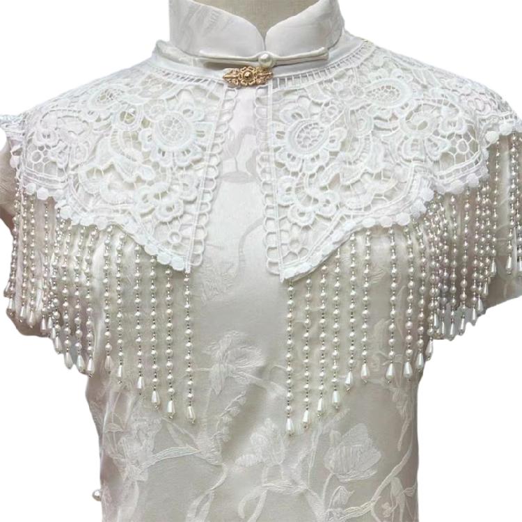 Delicate Pearls Accented Bridal Shoulder Wrap Lace Trimmed Beaded Scarf Classical White Black Color Option
Delicate Pearls Accented Bridal Shoulder Wrap Lace Trimmed Beaded Scarf Classical White Black Color Option