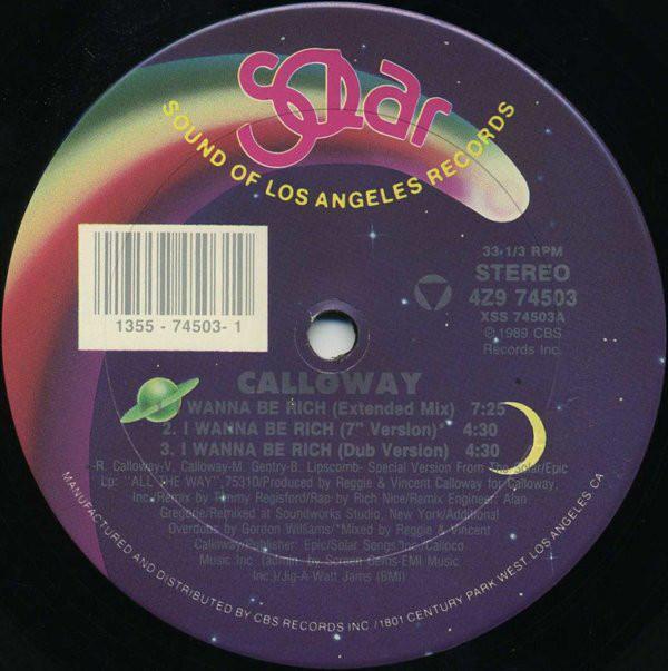 12inch Record CALLOWAY - I Wanna Be Rich 4Z974503 Solar 1989 US Dance & Electronica Used
12inch Record CALLOWAY - I Wanna Be Rich 4Z974503 Solar 1989 US Dance & Electronica Used