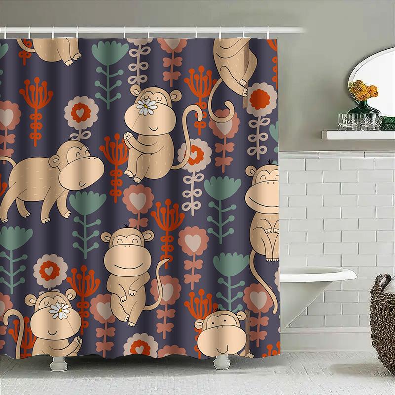 Whimsical Monkeys Flowers Shower Curtain For Bathroom Decor Fabric Waterproof Print In Purple, Orange Green Colors With Hanger R W60H190(CM)-1 Pcs
Whimsical Monkeys Flowers Shower Curtain For Bathroom Decor Fabric Waterproof Print In Purple, Orange Green Colors With Hanger R W60H190(CM)-1 Pcs