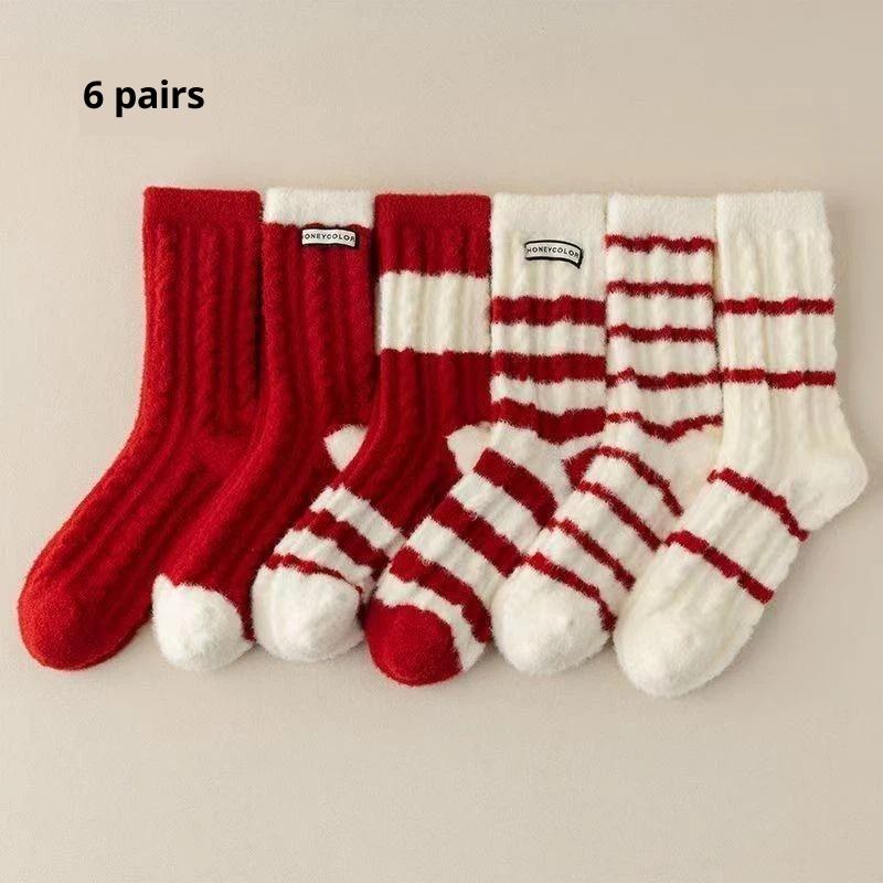 6 Pairs Winter New Year Velvet Socks With Red White Stripes For Women Mid Tube Socks Girls Warm Plush Red Socks Christmas Gift
6 Pairs Winter New Year Velvet Socks With Red White Stripes For Women Mid Tube Socks Girls Warm Plush Red Socks Christmas Gift