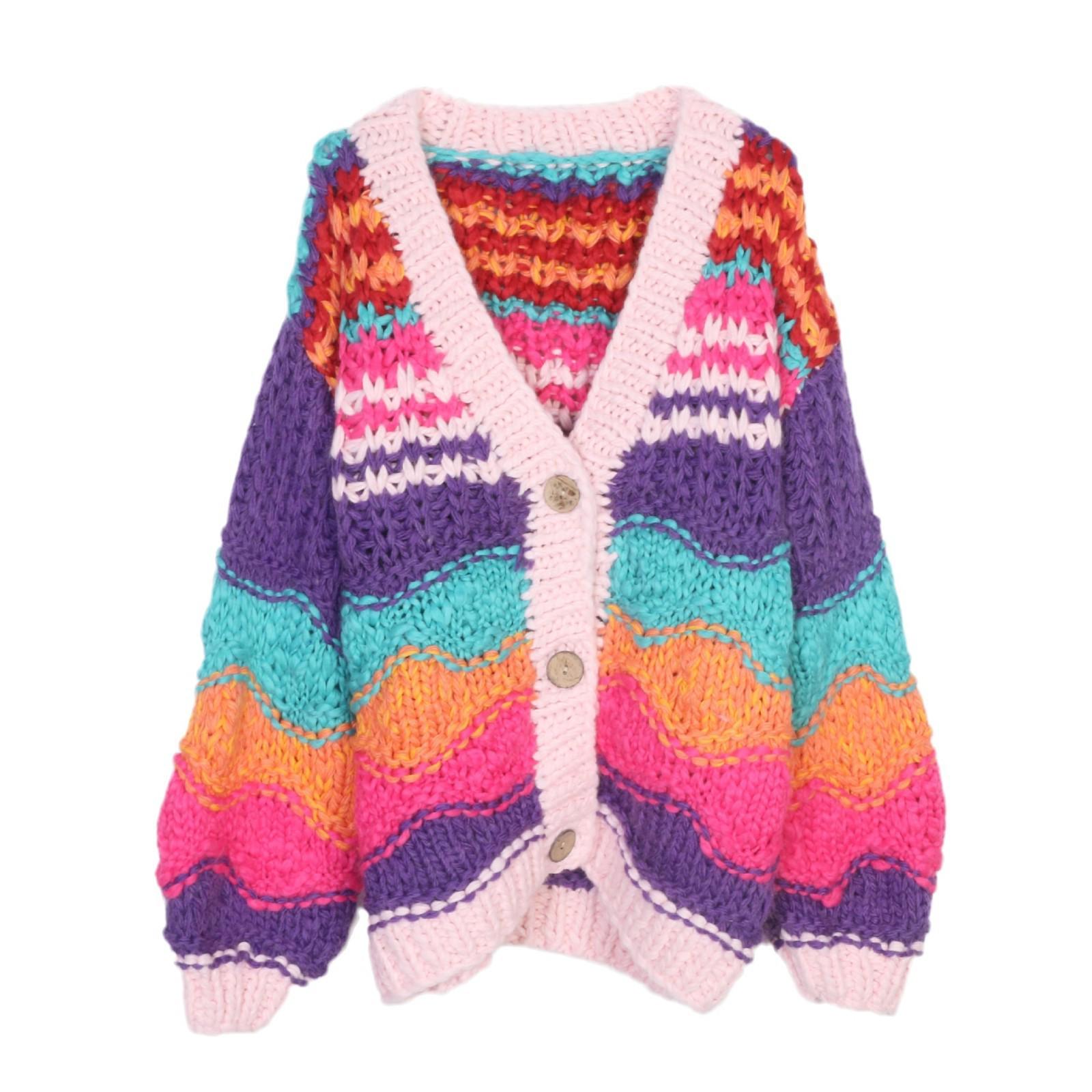European & American Korean-Style Loose Handmade Crochet Chunky Knit Striped Thick Cardigan Sweater Large
European & American Korean-Style Loose Handmade Crochet Chunky Knit Striped Thick Cardigan Sweater Large