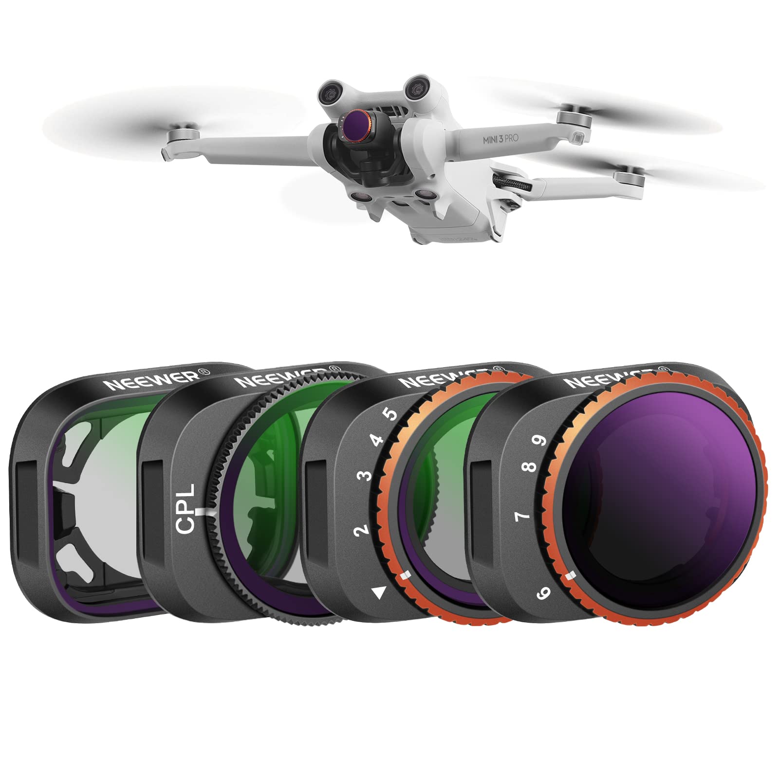 NEEWER Variable ND Filter Set Compatible with Mini 3 Pro 4 Pieces Lens Filters with HD Optical Glass and Aluminum Frame 3/Mini ND4-ND32 (2-5
NEEWER Variable ND Filter Set Compatible with Mini 3 Pro 4 Pieces Lens Filters with HD Optical Glass and Aluminum Frame 3/Mini ND4-ND32 (2-5