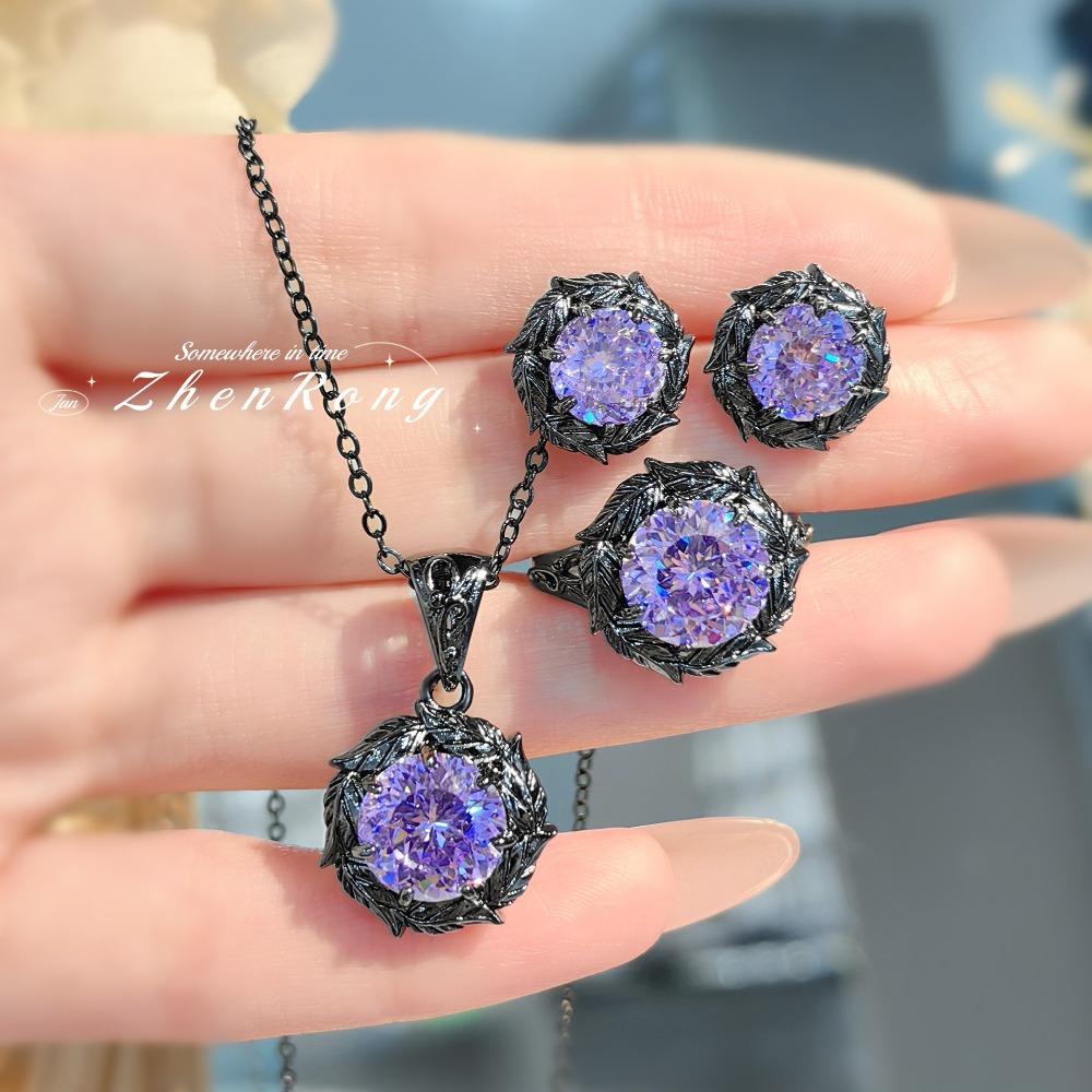 Women Jewelry Set Fashion Rose Pendant Necklace Purple CZ Earrings Morganite Ring Luxury Gift
Women Jewelry Set Fashion Rose Pendant Necklace Purple CZ Earrings Morganite Ring Luxury Gift