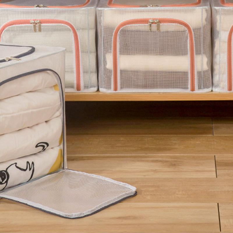 55L Storage Box Transparent PVC Metal Frame Organizer for Clothes Blankets Bedding Pink
55L Storage Box Transparent PVC Metal Frame Organizer for Clothes Blankets Bedding Pink