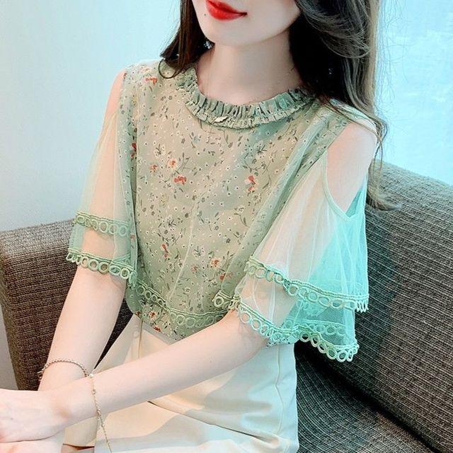 Свежая новая летняя блузка с открытыми плечами и цветочным принтом, женская шифоновая рубашка с коротким рукавом, топ с круглым воротником и расклешенными рукавами M зелёный
Свежая новая летняя блузка с открытыми плечами и цветочным принтом, женская шифоновая рубашка с коротким рукавом, топ с круглым воротником и расклешенными рукавами M зелёный