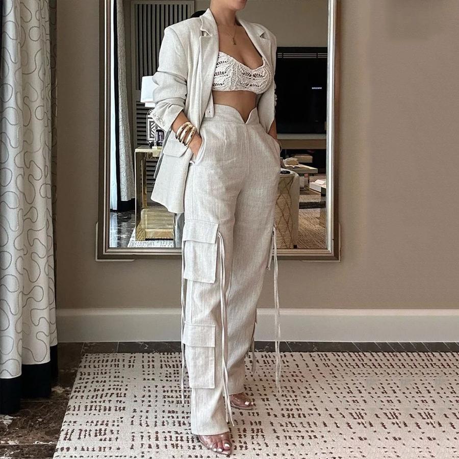 Oversized Belted Pantsuit Set - Peach Color with Multiple Pockets XL білий
Oversized Belted Pantsuit Set - Peach Color with Multiple Pockets XL білий