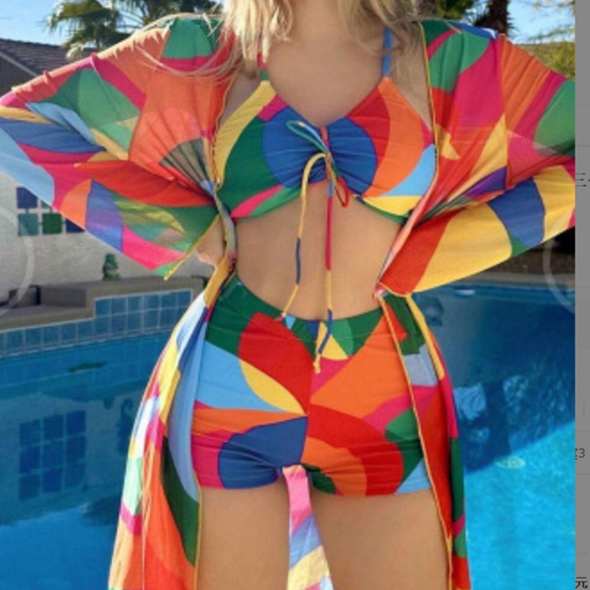 European & American Colorful Sheer Three-Piece Swimsuit Cover-Up Set with Sun Protection Extra Large різнокольоровий/помаранчевий
European & American Colorful Sheer Three-Piece Swimsuit Cover-Up Set with Sun Protection Extra Large різнокольоровий/помаранчевий